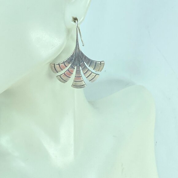 Retired James Avery Sterling Silver Gingko Leaf dangle Earrings 1.5" 6.6g JR586